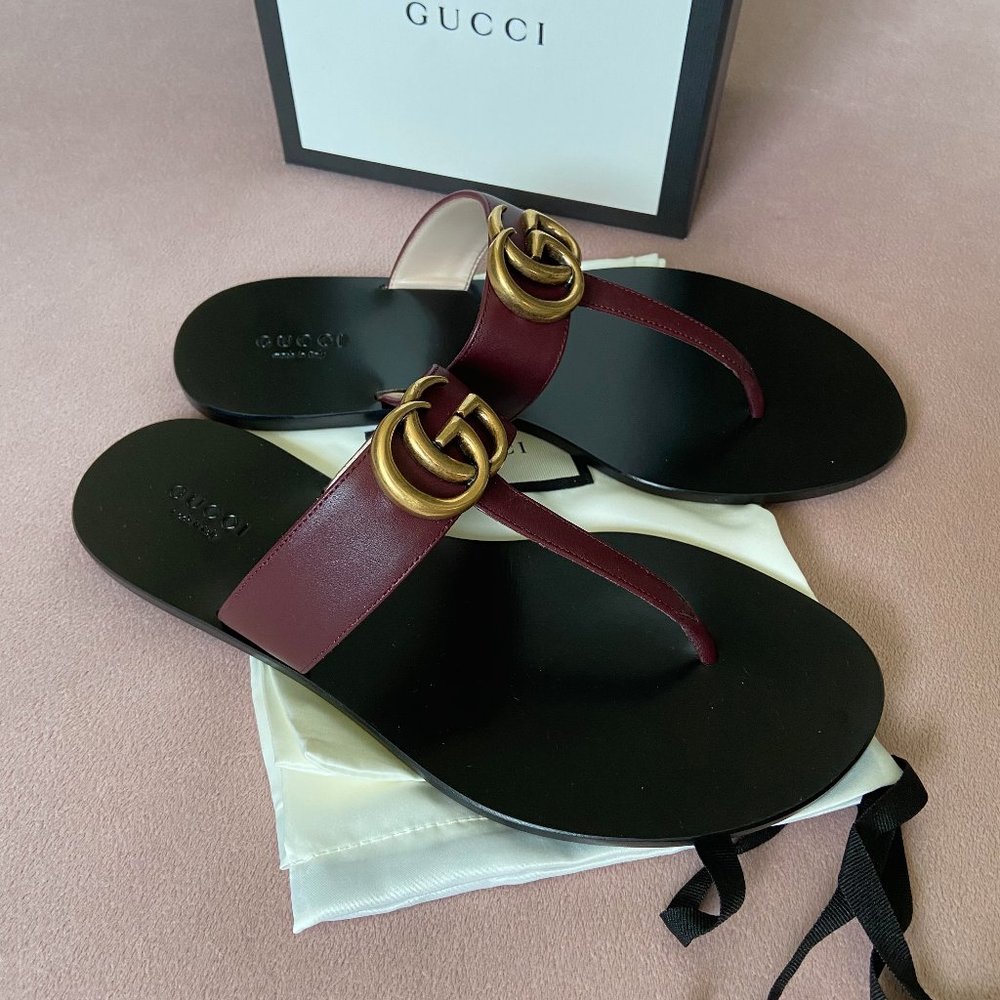 Gucci Leather thong sandal with Double G 37.5 - Picture 7 of 15